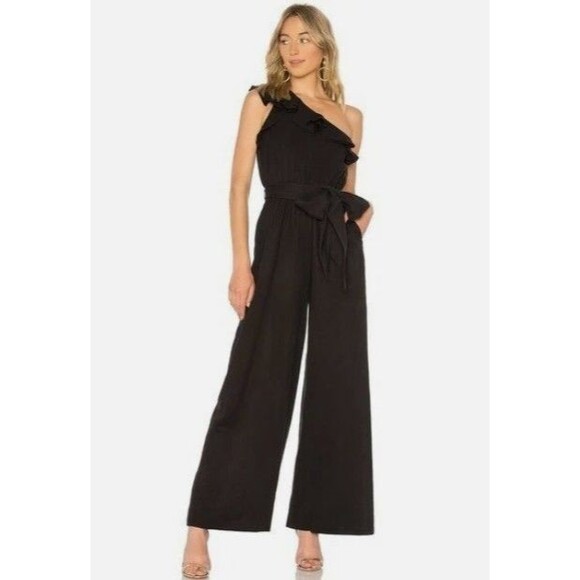 Ulla Johnson Demi Black Ruffle Twill One Shoulder Jumpsuit Size 8 - Picture 3 of 11